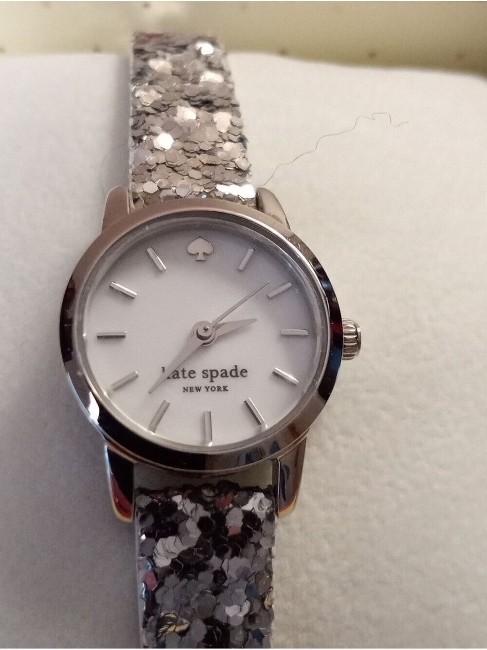 Kate Spade Silver Glitter Tiny Metro Watch